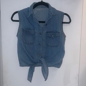 Vintage Sleeveless Denim Tie-Front Top